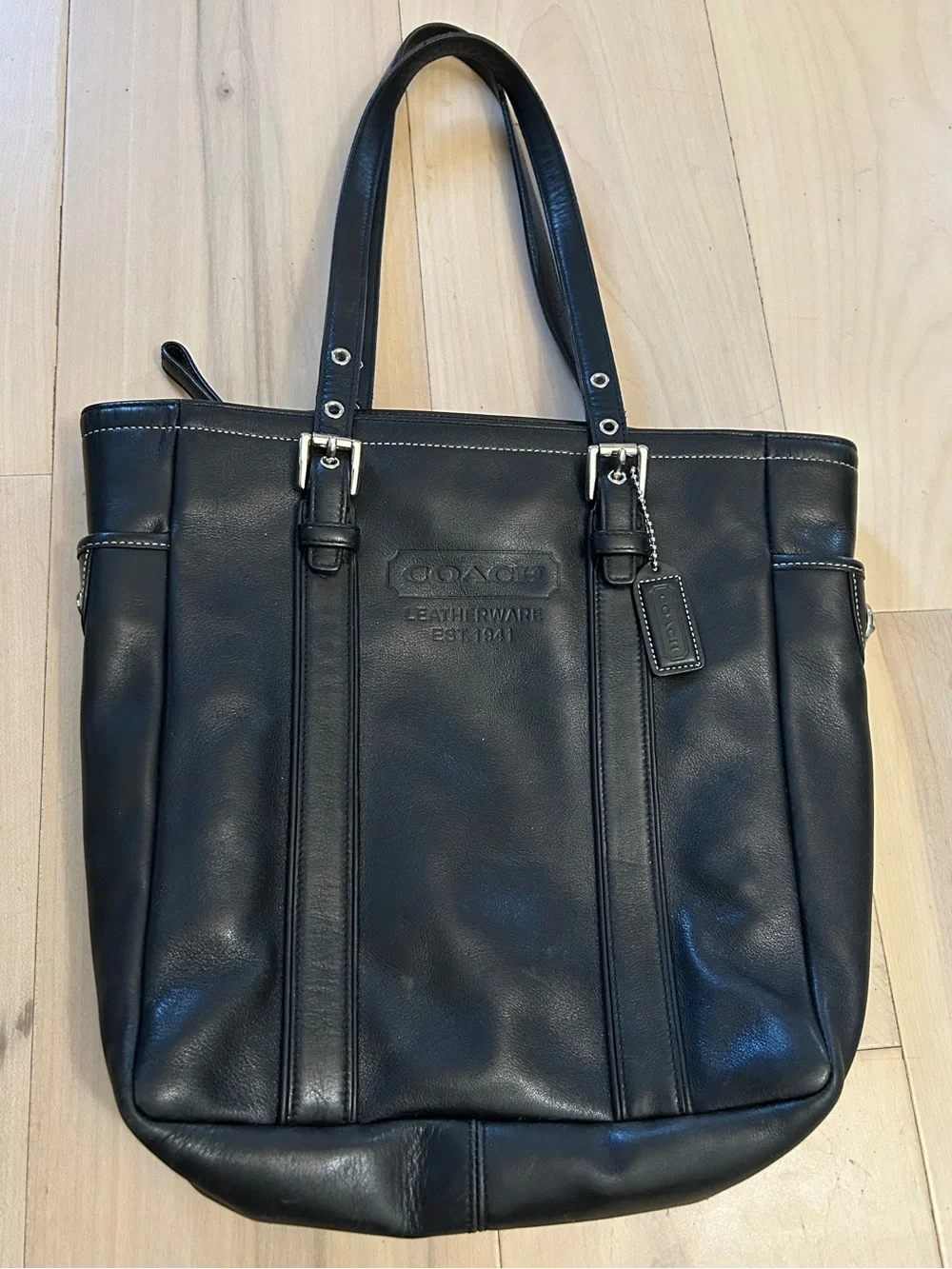 Vintage Coach Hamptons Leather Gallery Tote Black AO6Q-8E92